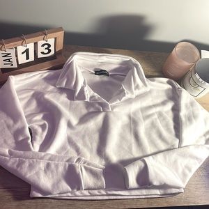 White - collared, polo, cropped long sleeve shirt - size XS - (never worn)